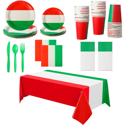 Italian Dinner Party Decorations 2 Italian Flag Rectangular Tablecloth Mexican Flag Decorations Italian Themed Tableware Red White and Green Party Decorations Italian Dinner Plates 162 piece Set.