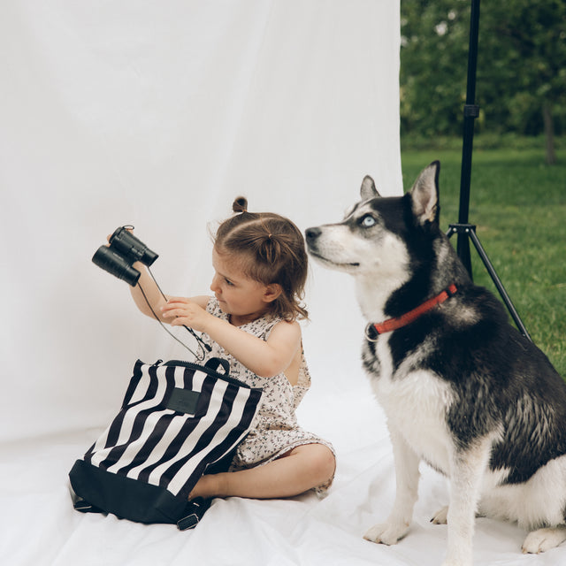 Kids backpack - Striped black and white