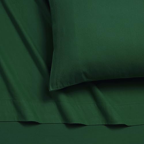 Tribeca Living Queen German Flannel Deep Pocket Bed Sheet Set, 200-GSM Heavyweight Cotton, 4-Piece Bedding Set, Emerald Green.