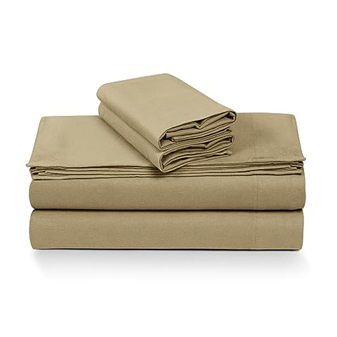 Tribeca Living Full German Flannel Deep Pocket Bed Sheet Set, 200-GSM Heavyweight Cotton, 4-Piece Bedding Set, Macchiato.