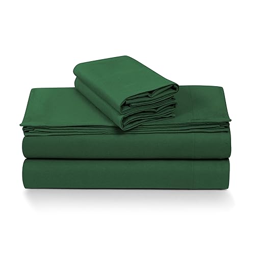 Tribeca Living Queen German Flannel Deep Pocket Bed Sheet Set, 200-GSM Heavyweight Cotton, 4-Piece Bedding Set, Emerald Green.