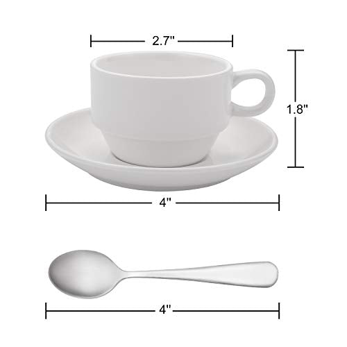 Espresso Cups and Saucers with Espresso Spoons, Stackable Espresso Mugs,12-piece 2.5-Ounce Demitasse Cups (Protective Packaging)
