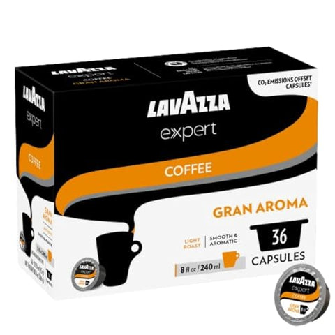 Lavazza Expert Gran Aroma Coffee Capsules, Sweet Taste, Light Roast, Intensity 4 out 10, notes of floral and fruit, Aromatic blend, Coffee Preparation, Blended and Roasted in Italy, (36 Capsules).
