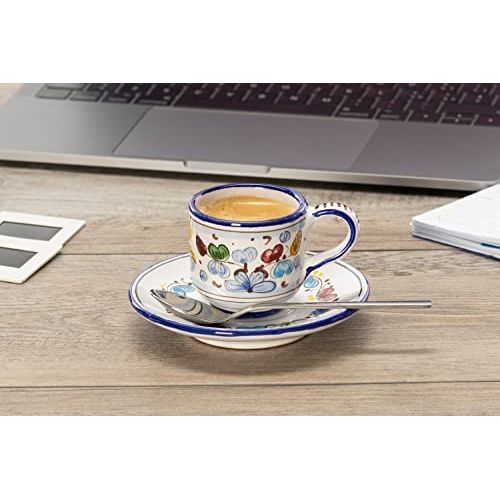 Italian Ceramic Espresso Cup & Saucer Arabesco, Deruta - Hand Painted Cup, Made in Italy Ceramics, Handmade Coffee Cups, Italian Ceramics Deruta, Italian Pottery