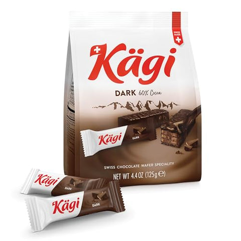 Swiss Dark Chocolate Covered Mini Wafers by Kägi, Crispy Coated Sweet Snacks, Premium Individually Wrapped Treats, Chocolate, Kägi Dark, 125g Bag.