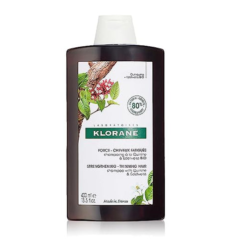 Klorane - Strengthening Shampoo - with Quinine & Edelweiss For Thinning Hair - Support Thicker Hair - Silicone, Paraben & Sulfate Free - 13.5 fl. oz.