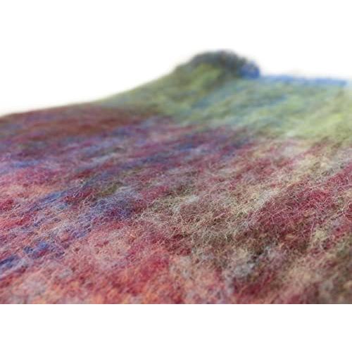 Genuine Irish Angora Mohair & Wool Throw Blanket Imported from Ireland, 72"x54" Inches, Traditional Celtic Style, Super Soft Feel & Warmth, Plaid Multicolor.
