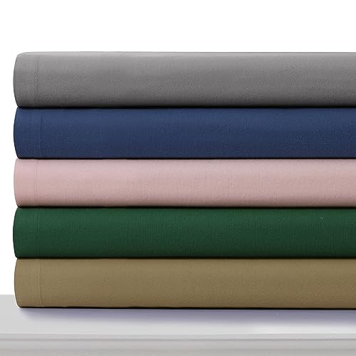 Tribeca Living Queen German Flannel Deep Pocket Bed Sheet Set, 200-GSM Heavyweight Cotton, 4-Piece Bedding Set, Grey/Wet Weather.
