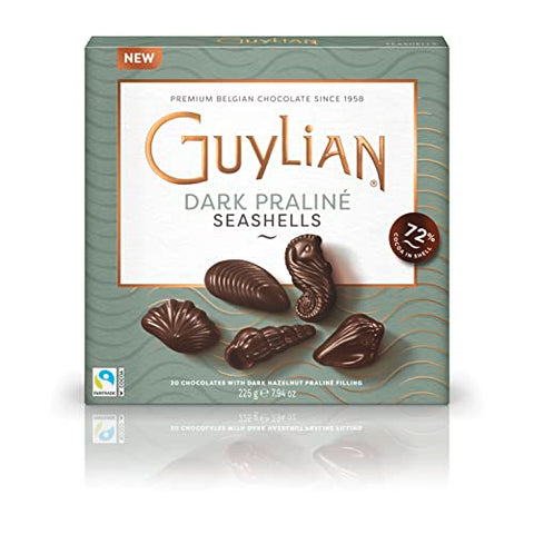 GuyLian Belgian Dark Chocolate Seashells 225g Gift Box (Pack of 1): Each Contains Twenty Pieces of Seashell-Shaped 72% Dark Chocolate with a Creamy Hazelnut Praliné Filling