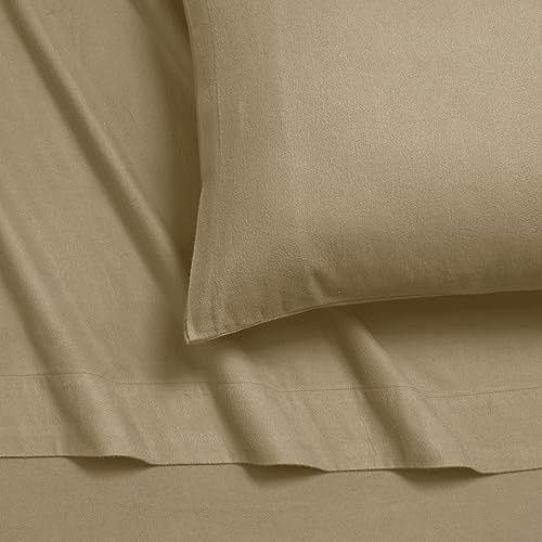 Tribeca Living King German Flannel Pillowcases, Set of 2, 200-GSM Heavyweight Cotton, Macchiato.