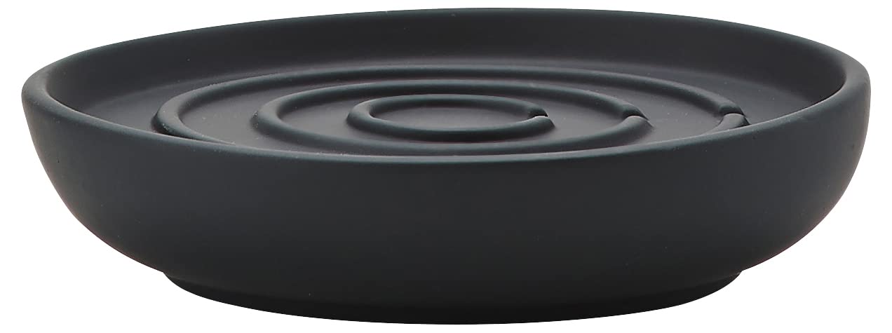 ZONE DENMARK Nova Porcelain Soap Dish with Sophisticated Simplicity Soft Touch Coating - Elevate Your Bathroom Décor, Practical Design, Style and Functionality- (Black)