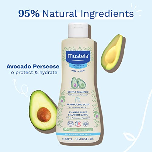 Mustela Baby Gentle Shampoo with Natural Avocado - Hair Care for Kids of all Ages & Hair Types - Tear-Free & Biodegradable Formula - 16.9 fl. oz.