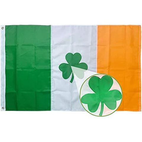 Heavy Duty Ireland Shamrock Flag 3x5 Ft-Longest Lasting Oxford Nylon 210D | Embroidered Clover Leaf | Four Rows Stitching Fly Ends|Irish St Patricks Shamrock Flags Decoration Gift Yard House Banner.