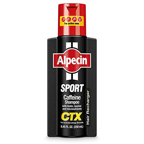 Alpecin CTX Sport Men's Caffeine Shampoo 8.45 fl oz, with Biotin, Niacin, Castor Oil, Taurine, Healthy Micronutrients, Natural Hair Growth, Hair Thickening, Thinning Hair, Active Lifestyle