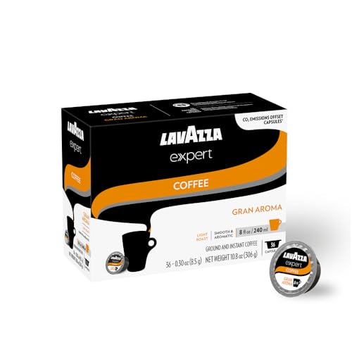 Lavazza Expert Gran Aroma Coffee Capsules, Sweet Taste, Light Roast, Intensity 4 out 10, notes of floral and fruit, Aromatic blend, Coffee Preparation, Blended and Roasted in Italy, (36 Capsules).