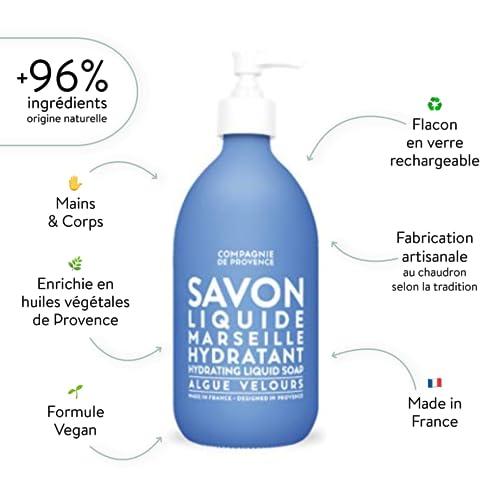 Compagnie de Provence Savon de Marseille Extra Pure Liquid Soap - Velvet Seaweed - 16.7 Fl Oz Glass Pump Bottle