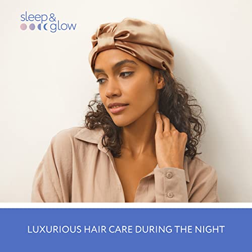 Sleep & Glow Silk Hair Turban Luxury Cap for Sleeping Double Layered 100% Natural Mulberry Silk Night Hair Bonnet for Healthy and Shiny Hair (Caramel).