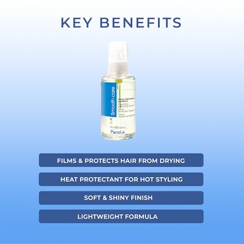 Fanola Smooth Care Protecting Hair Serum - Heat Protectant & Anti Frizz Hair Smoothing Serum - Lightweight, Nourishing & Rebuilds Protein Bonds - Alcohol Free Hair Care (3.38 oz)