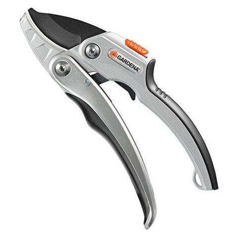 GARDENA Comfort Ratchet Secateurs SmartCut: Stable garden shears, Anvil blade for thick, dry wood of up to 25 mm, 2 handle positions, with ratchet mechanism and alu handles (8798-20).