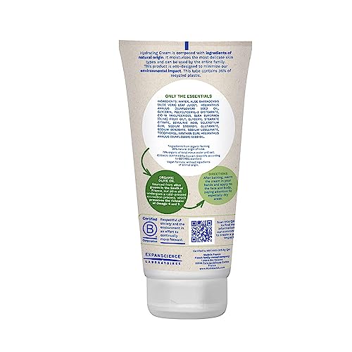 Mustela Certified Organic Hydrating Cream - Natural Body Lotion w/ Olive Oil, Aloe Vera & Sunflower Oil - For Baby, Kid & Adult - Fragrance Free, EWG Verified & Vegan - 5.07 oz. - Packaging may vary