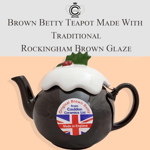 Cauldon Ceramics Hand Made 6 Cup Brown Betty Christmas Pudding Teapot in Rockingham Brown.