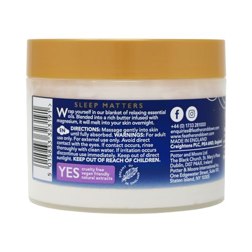 Feather & Down Magnesium Soothing Sleep Butter (300ml) - with Magnesium, Calming Lavender & Chamomile Essential Oils to aid Sleep. Vegan Friendly & Cruelty Free