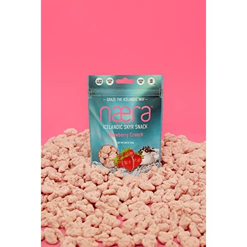 Næra Icelandic Strawberry Skyr Crunch Popped Snack with Skyr (Authentic Icelandic Yogurt) and Fruit, Gluten Free Crunchy Snacks for Adults and Kids - GMO Free and Preservative Free (3 Pack, 2.64 Oz).