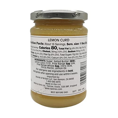 Tiptree Lemon Curd, 11 Ounce Jar (312g).