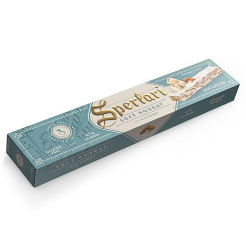 Sperlari Torrone Traditional Italian Candy - Gourmet Soft Nougat With Honey, Vanilla & Crunchy Sliced Almonds - Full Size Imported European Candy Bar - Holiday Dessert - 150 gr / 5.29 oz (Pack of 1).