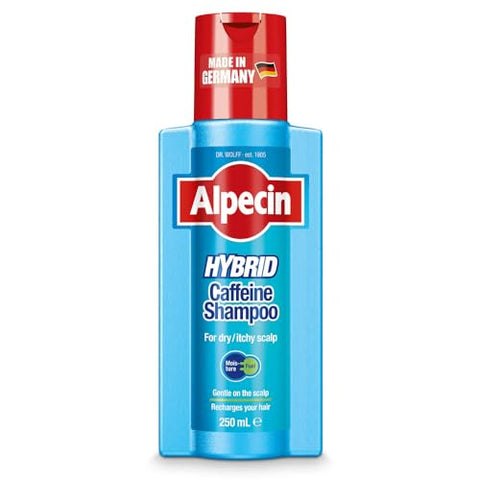 Alpecin Hybrid Caffeine Shampoo for Men with Dry, Itchy, Sensitive Scalps Moisturizes Thinning Hair Natural Hair Growth, 8.45 fl. oz.