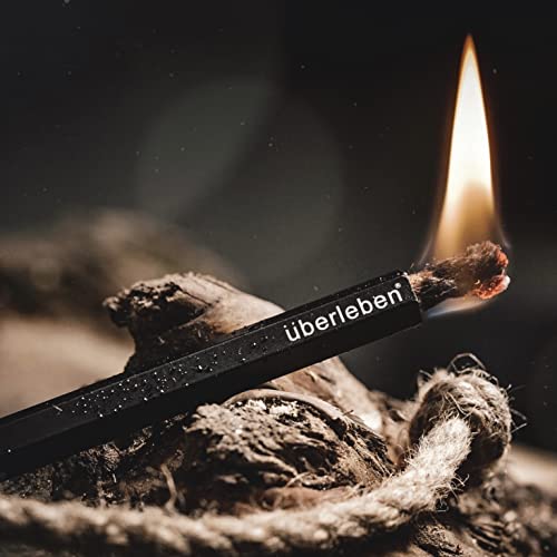 überleben Tindår Wick & Bellow - Parrafin Wax Infused Hemp Tinder Tube, Fire Starter - Includes Black Anodized Aluminum Sleeve & Slider Box - for All Weather, 60 Minute Burn Time - Survival Kit.