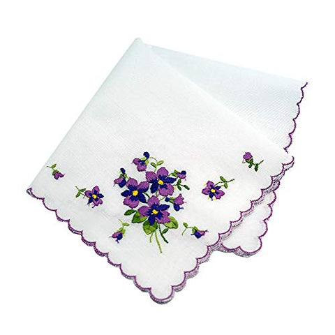 Switzerland Made Purple Violet European Wedding Handkerchief Embroidery Heirloom Cotton Ladies