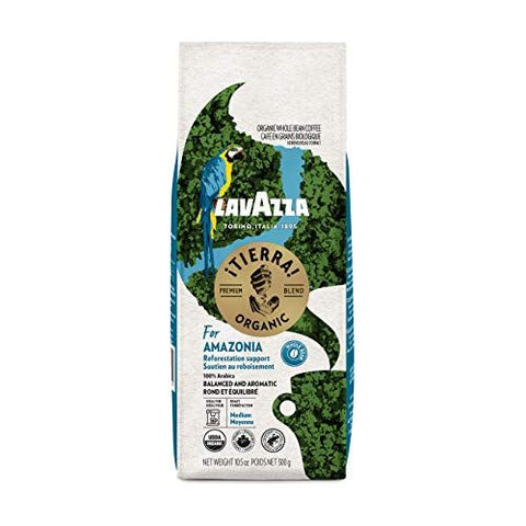 Lavazza, ¡Tierra Organic Amazonia Whole Bean Coffee Medium Roast 10.5 Oz Bag, Floral Notes Authentic Italian, Blended And Roated in Italy, Balanced and Aromatic Fruity and floral notes.