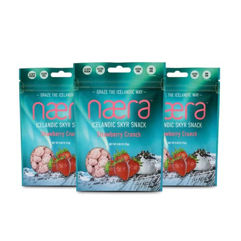 Næra Icelandic Strawberry Skyr Crunch Popped Snack with Skyr (Authentic Icelandic Yogurt) and Fruit, Gluten Free Crunchy Snacks for Adults and Kids - GMO Free and Preservative Free (3 Pack, 2.64 Oz)