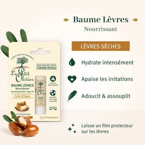 Le Petit Olivier Nourishing Lip Balm Stick - Enriched with Argan Oil - Softens and Smooths Dry Lips - Made with Natural Vegetable Oils - 0.14 oz