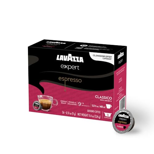 Lavazza Expert Espresso Classico Coffee Capsules, Round and Balance,Medium Roast, 100% Arabica, notes of cereals, Intensity 9 out 13, Espresso Preparation,Blended and Roasted in Italy,(36 Capsules).