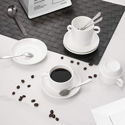 Espresso Cups and Saucers with Espresso Spoons, Stackable Espresso Mugs,12-piece 2.5-Ounce Demitasse Cups (Protective Packaging)