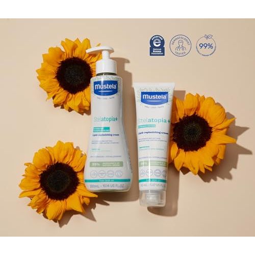 Mustela Stelatopia+ - Lipid-Replenishing Cream - Moisturizer for Eczema-Prone Skin - With Natural Sunflower Oil and Prebiotic - For Babies, Kids & Adults - Fragrance Free -10.14 fl oz