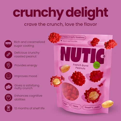 Nutic's French Burnt Peanuts Candy - 2 Lb - Crunchy, Sweet Candied Coating with Roasted Peanut Center - Festive Red Holiday Snacks in Bulk for Christmas and New Year Gifts - Deliciously Crunchy Nuts.