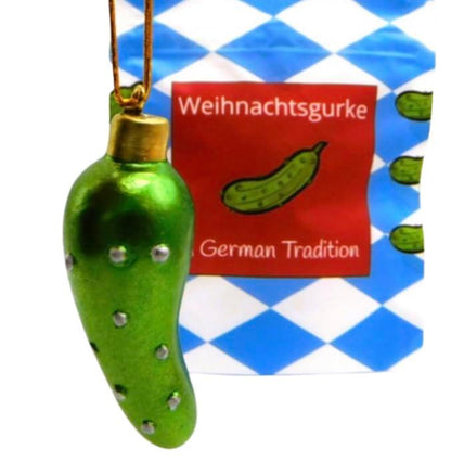 Original German Weihnachtsgurke Pickle Ornament Traditional Polyresin Christmas Tree Decoration in a Bavarian Gift Bag