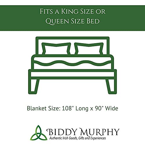 Biddy Murphy, 100% Irish Wool Blanket, Large King Size 90" x 109" Inches, Traditional Style, Heirloom Quality, Warm, Soft Lambs Wool, Woven in Co. Kerry Ireland, Imported, Teal.