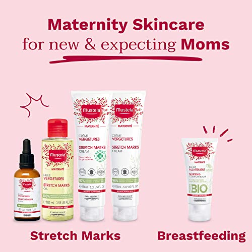 Mustela Maternity Stretch Marks Oil - Natural Pregnancy Skincare Belly Massage Oil with Vitamin E, Avocado, Maracuja & Sunflower Oil - EWG Verified & Fragrance Free - 3.55 fl. oz.