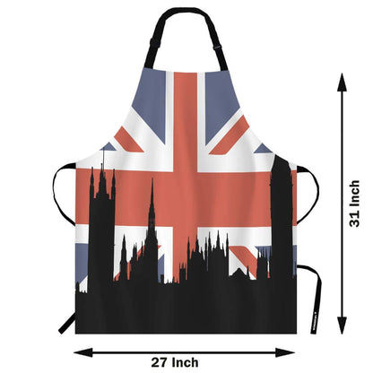 Wondertify Union Jack UK Flag Apron,England Flag London Cityscape Skyline House Of The Parliament Bib Apron with Adjustable Neck for Men Women,Suitable for Home Kitchen Cooking Bistro Baking BBQ Apron