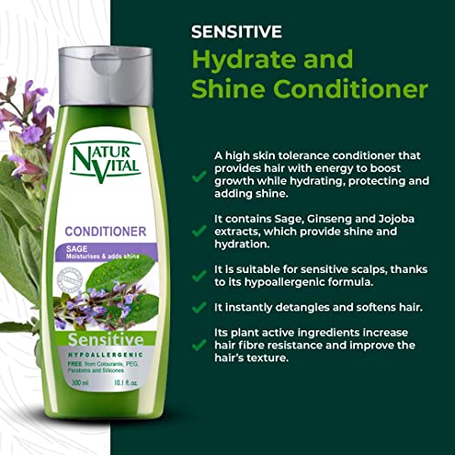 NaturVital Unisex Natural Sensitive Scalp, Hypoallergenic Hair Conditioner with Sage Extract to Add Shine & Moisture, Cruelty-Free & Paraben-Free