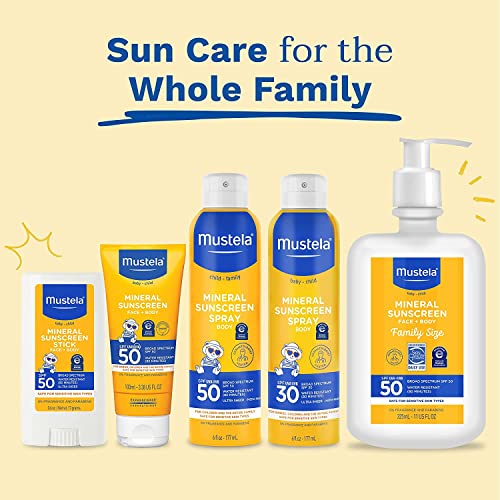 Mustela Baby Mineral Sunscreen Lotion SPF 50 Broad Spectrum - Face & Body Sun Lotion for Sensitive Skin - Water Resistant & Fragrance Free - Regular & Family Size