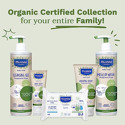 Mustela Certified Organic Cleansing Gel - Natural Hair & Body Wash w/ Olive Oil & Aloe Vera - For Baby, Kid & Adult - Fragrance Free, Tear Free, Vegan & Biodegradable - 13.52 oz. - Packaging may vary