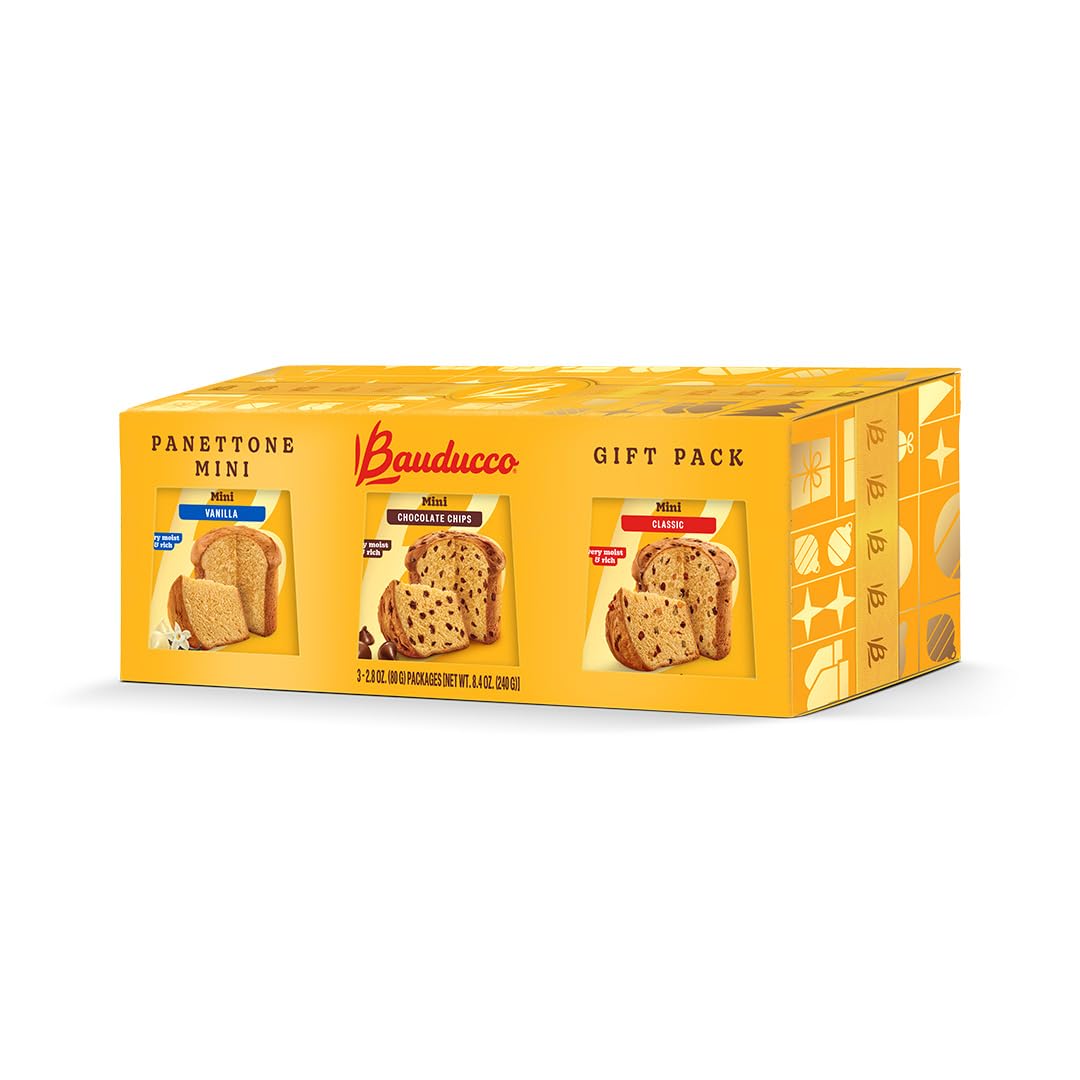 Bauducco Mini Panettone Assorted - Classic, Chocolate Chips, and Vanilla - Moist &amp; Fresh, Traditional Italian Recipe 8.4oz (Pack of 3)