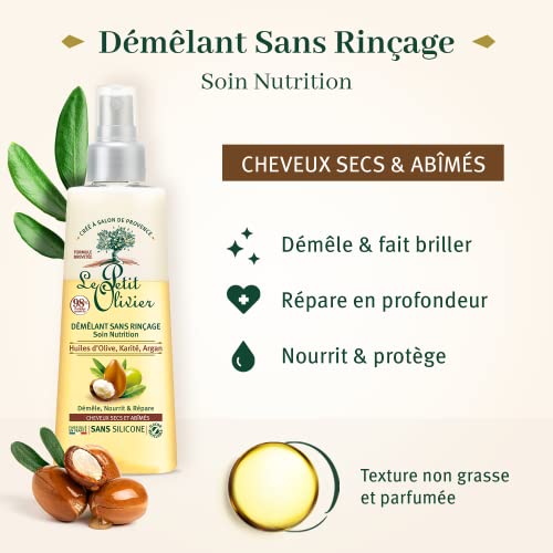 Le Petit Olivier Nutrition No Rinse Hair Detangler - Olive, Shea, Argan Oils - Detangles and Repairs - Enriched With Natural Origin Ingredients - For Dry And Damaged Hair - Silicone Free - 5.07 oz