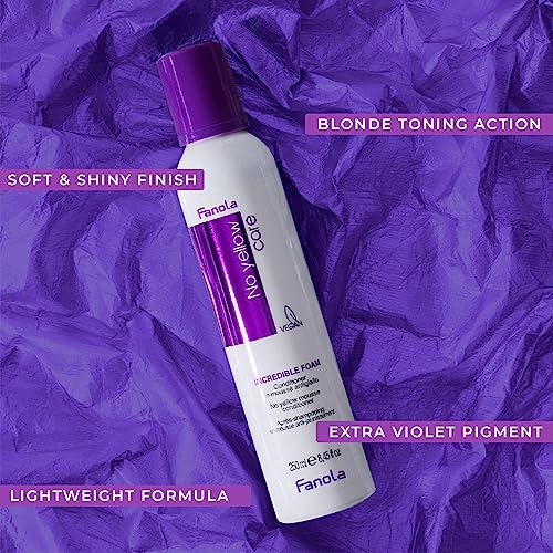Fanola No Yellow Incredible Foam - Purple Hair Conditioner Mousse Toner With Violet Pigments Removes Yellow And Brassiness On Bleached, Blonde Or Highlighted Hair 8.4oz