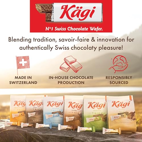 Swiss Dark Chocolate Covered Mini Wafers by Kägi, Crispy Coated Sweet Snacks, Premium Individually Wrapped Treats, Chocolate, Kägi Dark, 125g Bag.